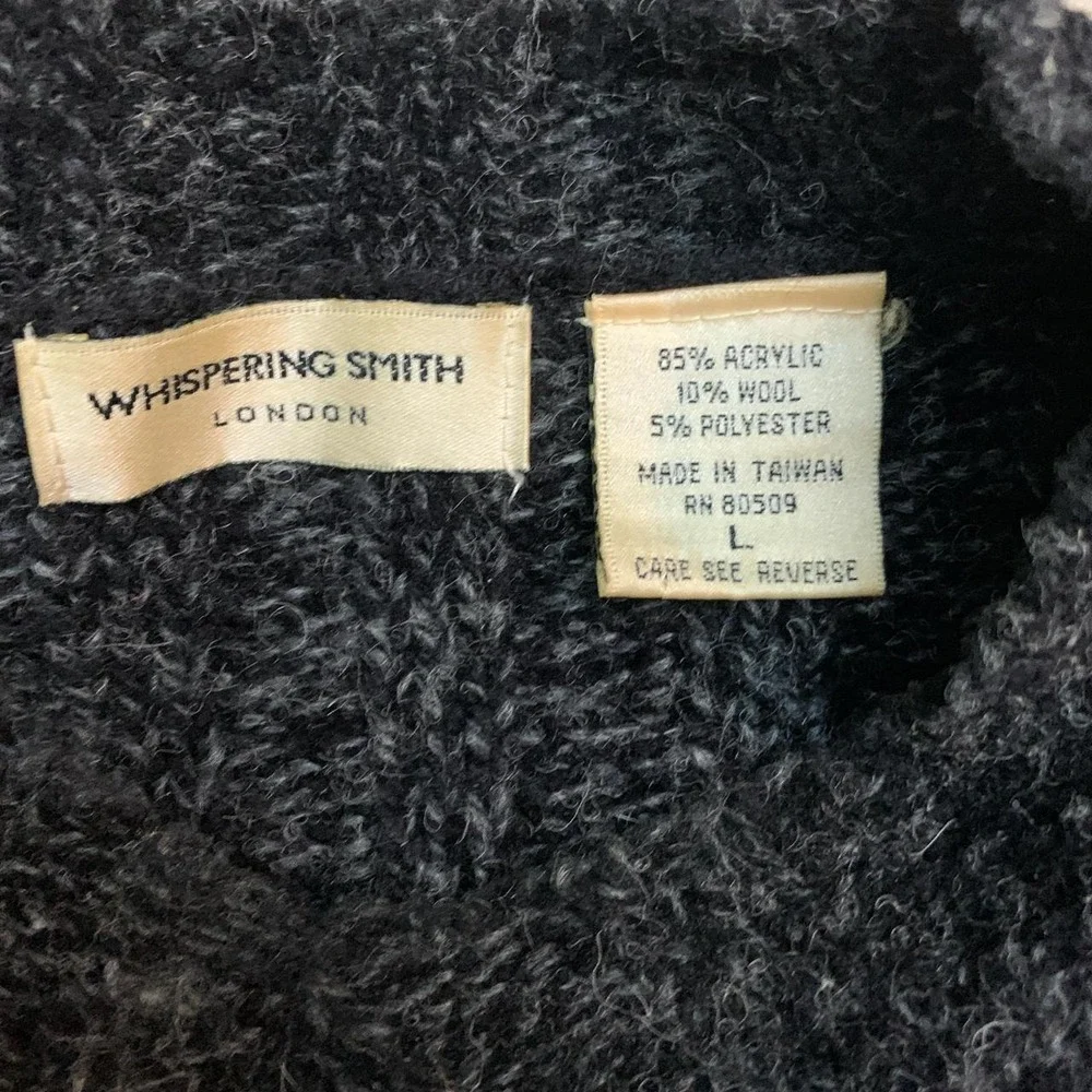 Whispering Smith London Mens Charcoal Gray Striped Chunky Knit Sweater Large
